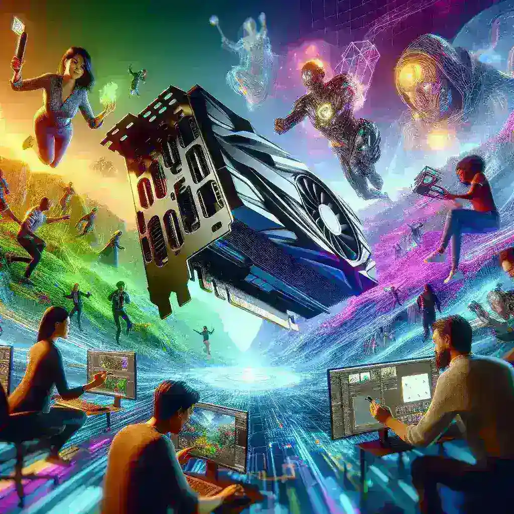 "Ilustrasi Nvidia memperkenalkan GPU terbaru untuk meningkatkan pengalaman gaming di pasar Metaverse Creator, menampilkan teknologi canggih yang mendukung grafis realistis dan interaksi mendalam."